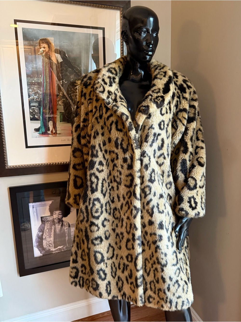 Vintage Leopard Faux Fur Coat Made in USA Plus Size Statement Coat